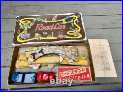 Vintage MIB Windup Road Car Set. 2 Tin Cars. Track. Box. JAPAN. Nice Set