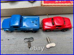 Vintage MIB Windup Road Car Set. 2 Tin Cars. Track. Box. JAPAN. Nice Set