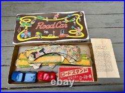 Vintage MIB Windup Road Car Set. 2 Tin Cars. Track. Box. JAPAN. Nice Set