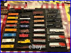 Vintage N Gauge Model Train Set Engines Cars Track Switches Buildings Controls +