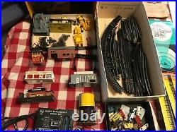 Vintage N Gauge Model Train Set Engines Cars Track Switches Buildings Controls +