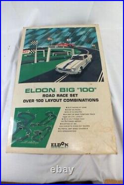 Vtg 1966 Eldon Big 100 Road Race Set 132 Corvette Mustang Slot Car Track in Box