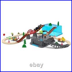 Wooden Railway Track Set Electric Train Magnetic Model Car Diecast Slot Fit All